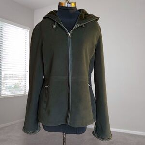 Womens Jones New York Hunter Green Faux Fur Lined Fleece Zippered Jacket Large